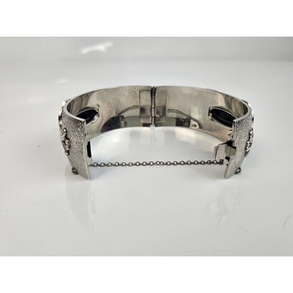 Vintage Whiting Davis Bracelet & Clip Earrings Faceted Hematite Silver Tone - Picture 6 of 13